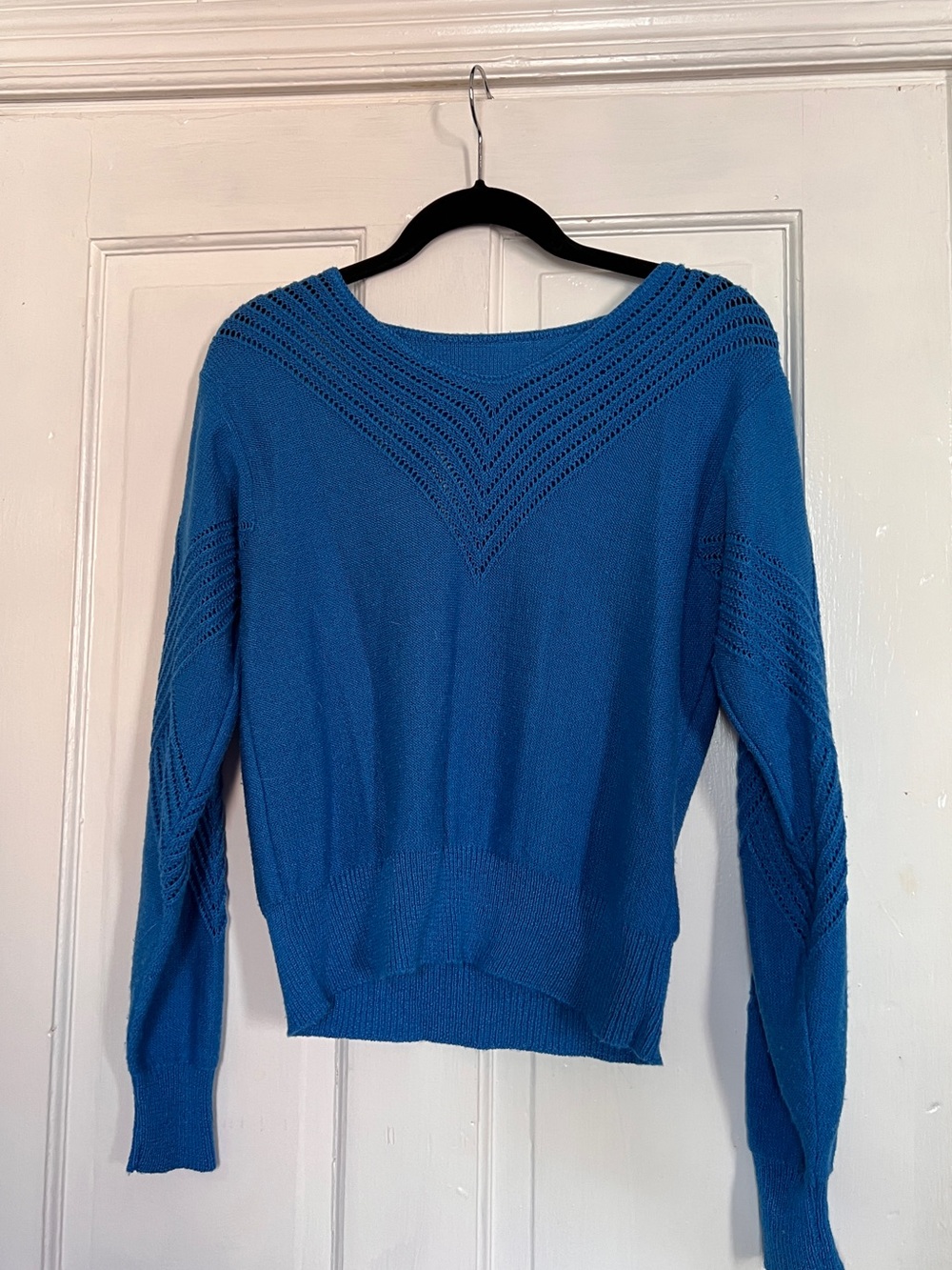 Vintage Bright Blue V-Neck Knit Sweater